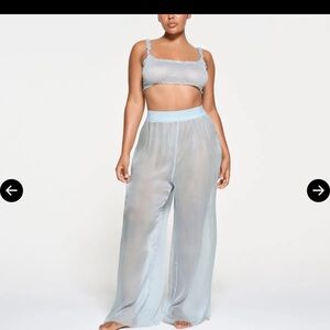SKIMS Silk Romance Smocked Pant Celeste Thick waistband wide leg sheer Medium